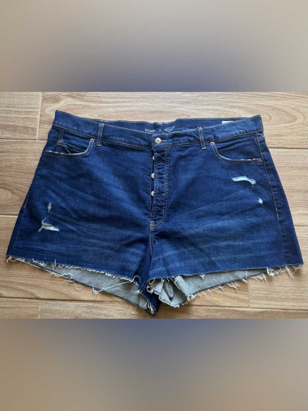 Old Navy Dark Blue Distressed Button-Front Jean Shorts NWOT